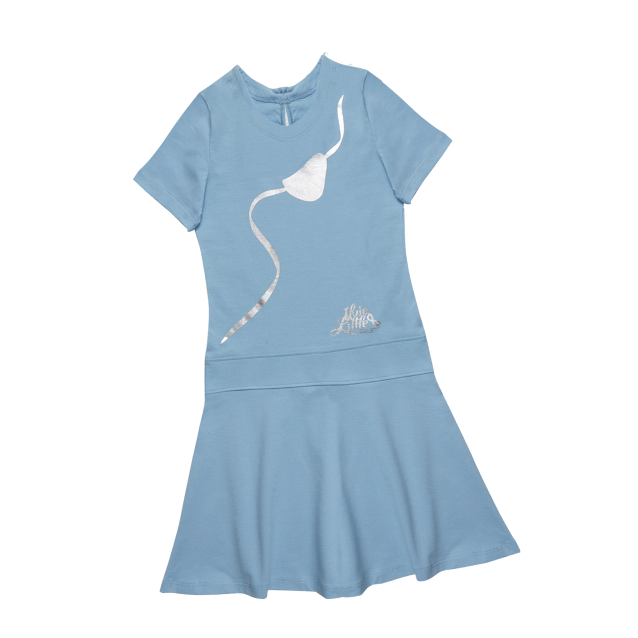 Light blue Ilvie Little Captain’s Dress for kids with white captain’s hat illustration and Ilvie Little logo.