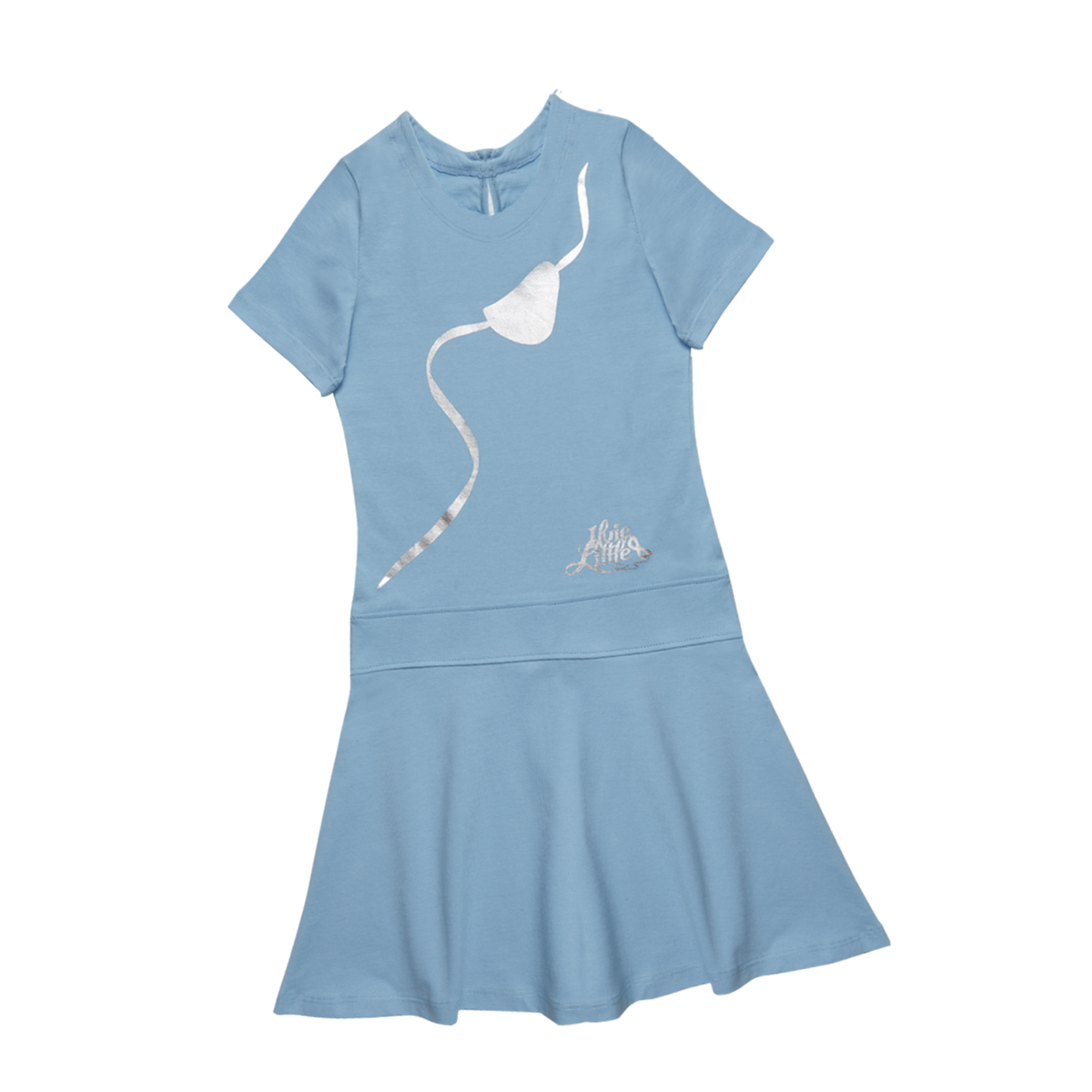 Light blue Ilvie Little Captain’s Dress for kids with white captain’s hat illustration and Ilvie Little logo.
