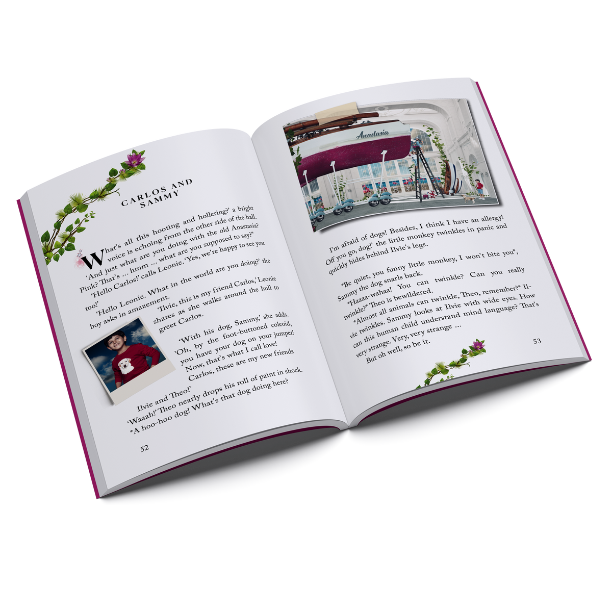 Inside spread from Ilvie Little and the Fearless Sailors – Pirate Book 1, featuring Carlos and Sammy and illustrated scenes from Ilvie Little’s adventure.
