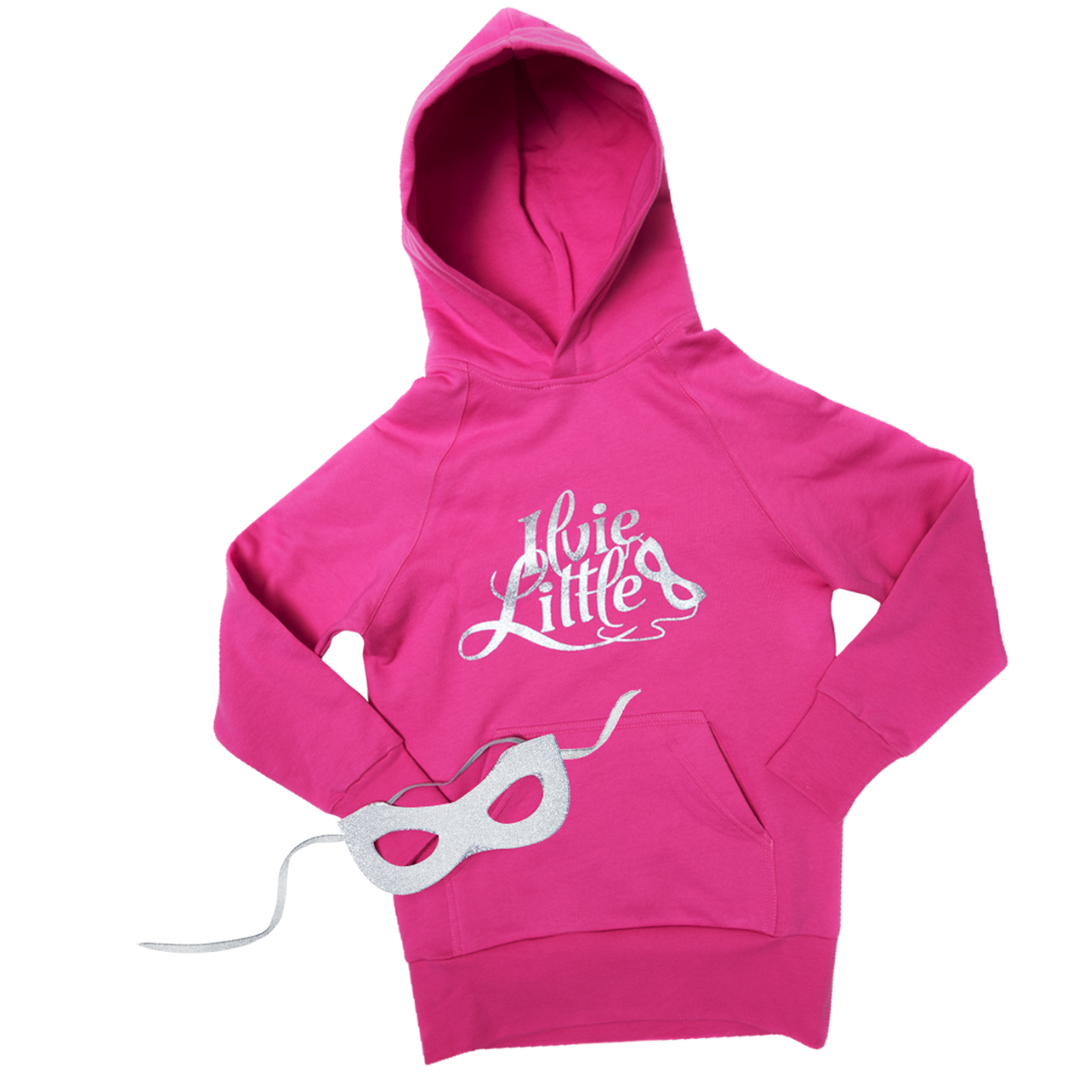 Pink Ilvie Little Superpower Hoodie for kids with hidden Superpower Mask