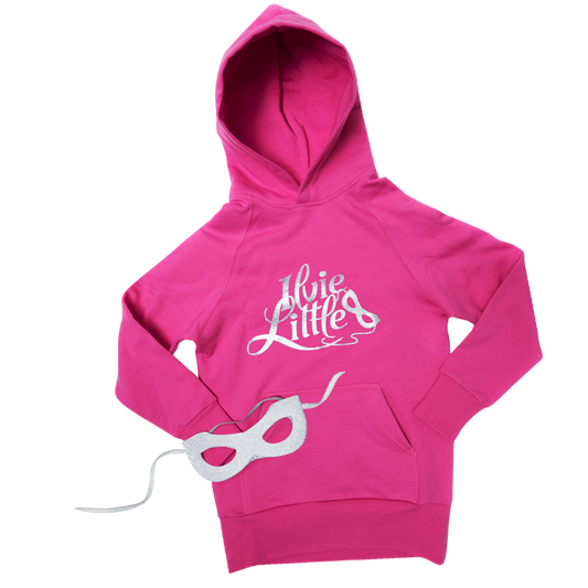 Pink Ilvie Little Superpower Hoodie for kids with hidden Superpower Mask