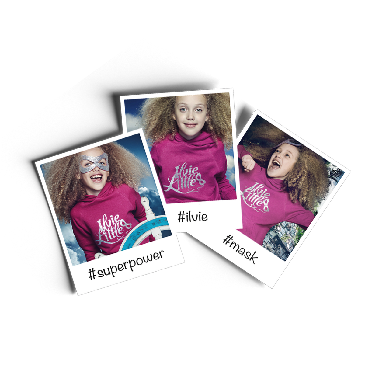 Ilvie Little wearing her pink Superpower Hoodie and Superpower Mask