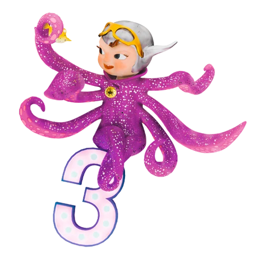 Luna Octopus playing with the number three, bringing learning and underwater adventure together.