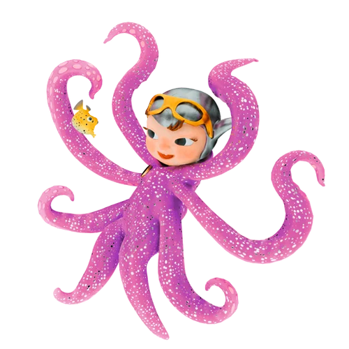 Luna Octopus swimming happily underwater, inspiring children to love and care for the ocean.