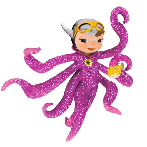 Luna Octopus swimming fearlessly through the ocean, showing that everyone can be adventurous.
